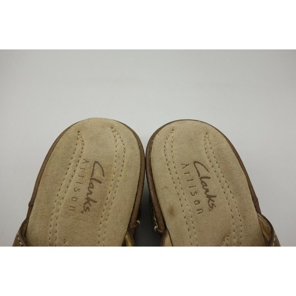 Clarks Artisan Brown Leather Split Toe Slide Heel Mules Shoes Women's 7.5 M - Picture 8 of 11